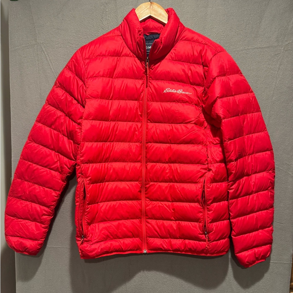 Eddie Bauer Navy and Red Down Jacket